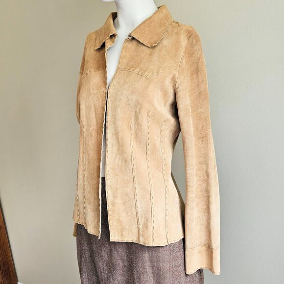 Wet Seal Womens Sz L Suede Tan 100% Leather Western Fitted Top Hook Eye Closure - Picture 1 of 11